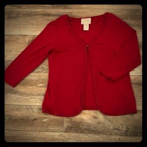 Talbots Petites Red Rhinestone 2 piece Sweater szS